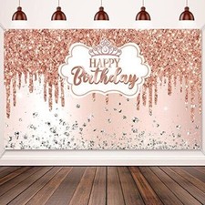 Rose Gold Happy Birthday Backdrop Party Banner Photography Background for Women