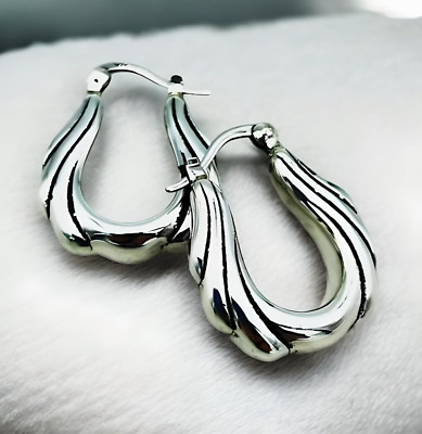 925 Sterling Silber Wellen Creolen - leichter Riegelboden 1289