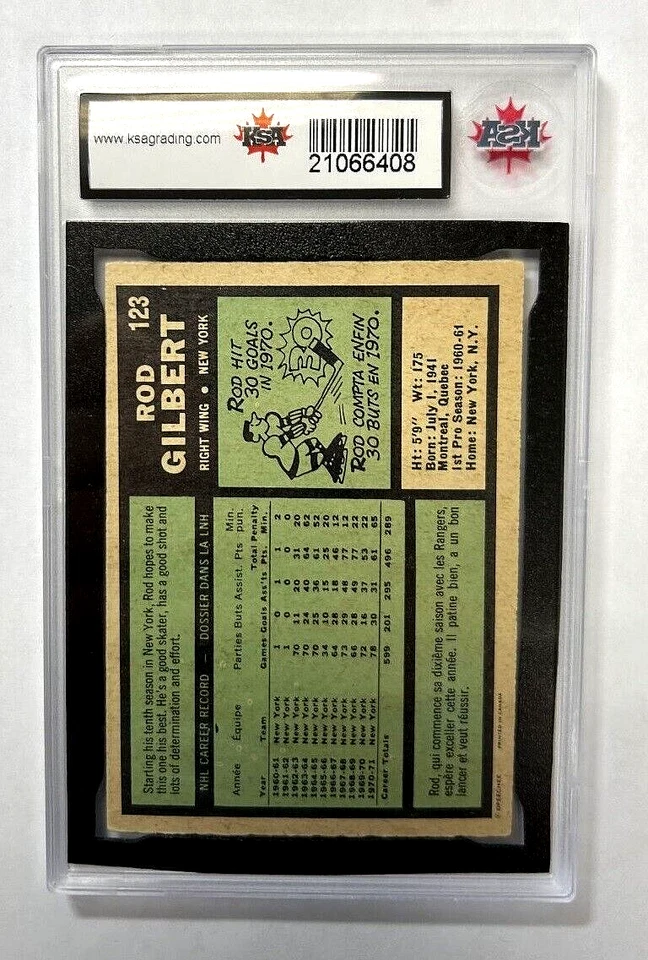 1971-72 O-Pee-Chee #123 Rod Gilbert | KSA Graded MINT 9 - Image 2 of 4