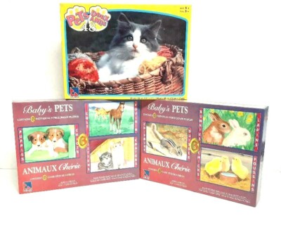Lot of 3 Sure-Lox Box's of  puzzles 3 individual 9pcs Baby's Pets 8.75'' x 5.75''