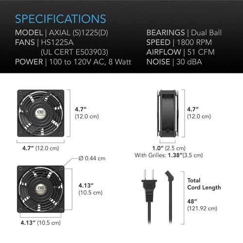 120mm 25mm Cooling Muffin Fan 115 V AC 2 Ball Bearing LOW SPEED 5" (LS1225A-X) - Picture 6 of 7