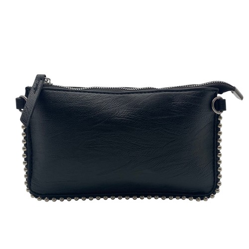 Unbranded Black Vegan Leather Beaded Trim Crossbody Clutch
