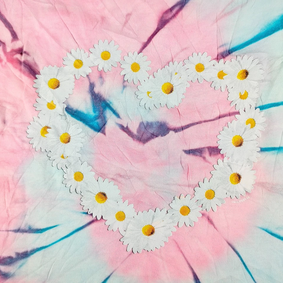 Gildan футболка женщин средний розовый синий 3D цветочный галстук краситель коротким рукавом ворота - Изображение 4 из 4