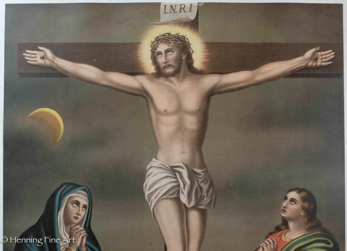 Rare Antique Kurz & Allison Christ Crucifixion Lithograph 19th