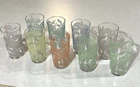 Vintage 1960's Glass Light Floral Etched Drinking Glasses: Set of 9: Variations