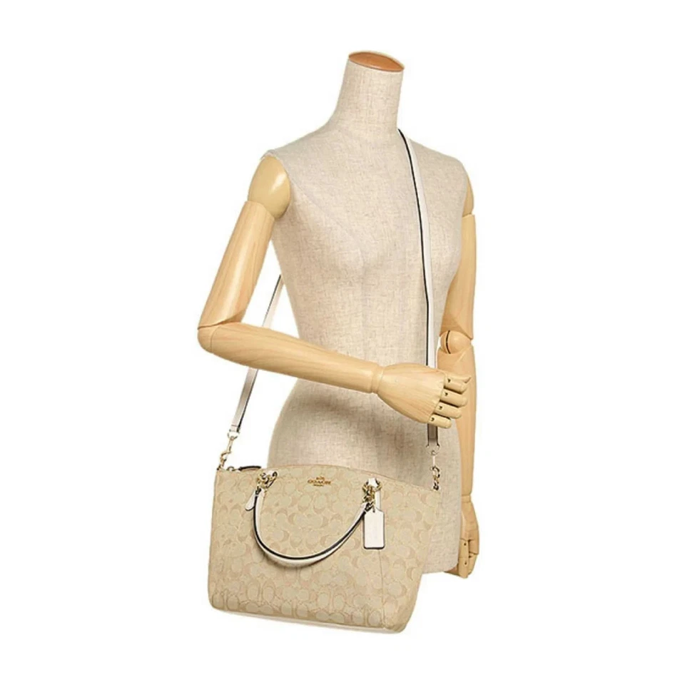 Coach Outline Signature Small Kelsey Satchel Shoulder Bag Khaki/Chalkvb F58283 - Image 4 of 4