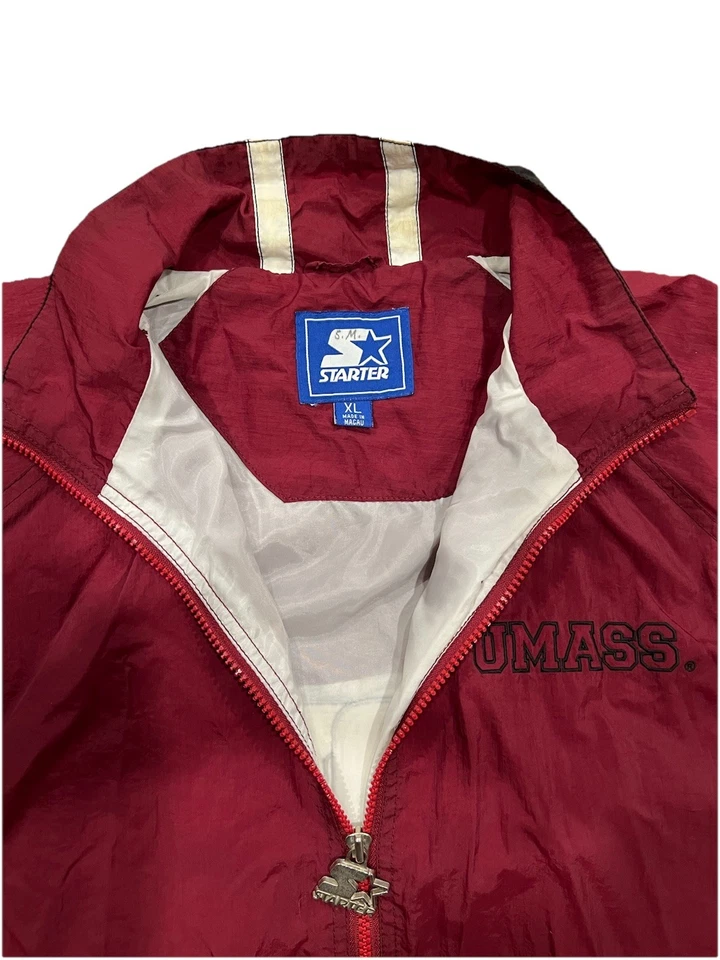 Vintage Starter UMass Minutemen nylon windbreaker jacket in maroon and white - Image 4 of 4