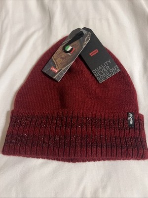 Levi s Knit Beanie Winter Ski Hat Skull Cap Red Burgundy Adult One Size Cuffed