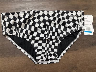 New Men Speedo Eco Endurance Swim Briefs Size 36 Distorted Checker Print