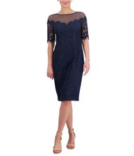 Eliza J Womens Mixed Media Lace Midi Dress, Blue, 8