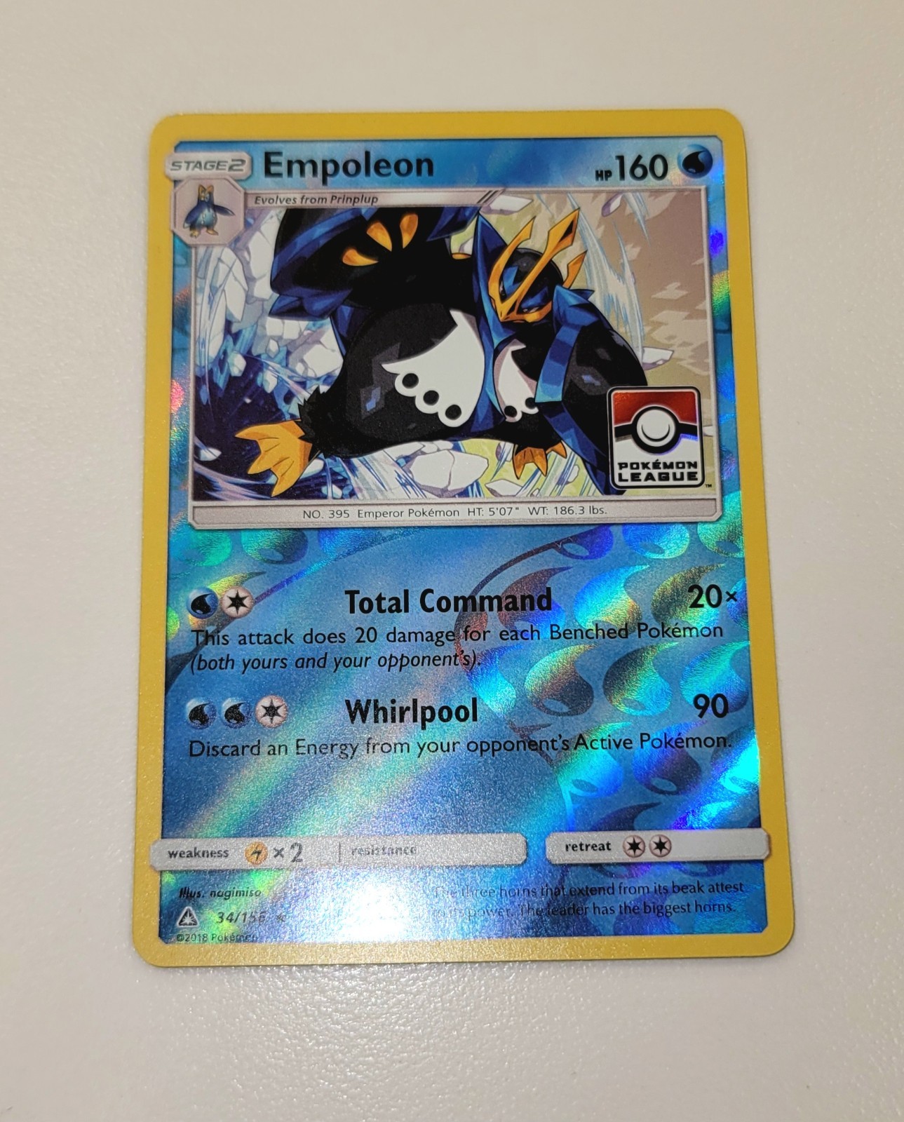 Empoleon League Promo 34/156 Reverse Holo Ultra Prism Foil Pokemon Card 