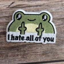 I Hate All Of You Middle Finger Frog Punk Rock Y2k Style Amphibian Iron on Patch