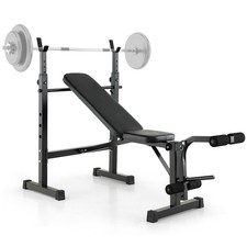 Adjustable Incline Weight Bench Barbell Rack Set w/Leg Developer Fitness Machine