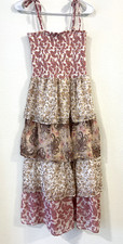 Audre Parks Women’s Tiered Boho Maxi Dress Smocked Bodice Floral Paisley Medium 