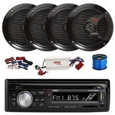 Pyle BT Marine Stereo MP3 CD Receiver, BT Amp w/Kit, 4X 6.5" 150W Speakers,Wire