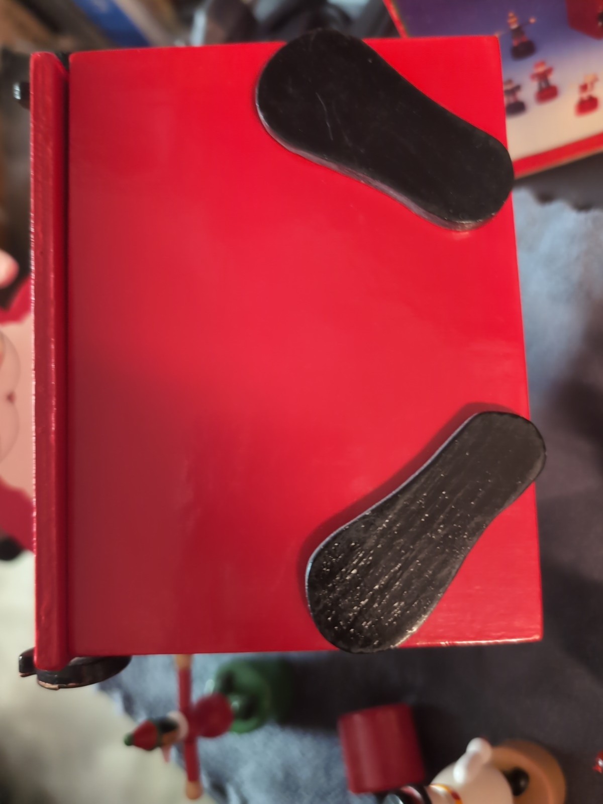 Vtg Wooden Santa Box W/ 12 Push Toy Christmas Ornaments Retro. Tested Working 