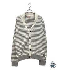 BROOKS BROTHERS Red Fleece Border shawl collar cardigan Size: L White x gray Men