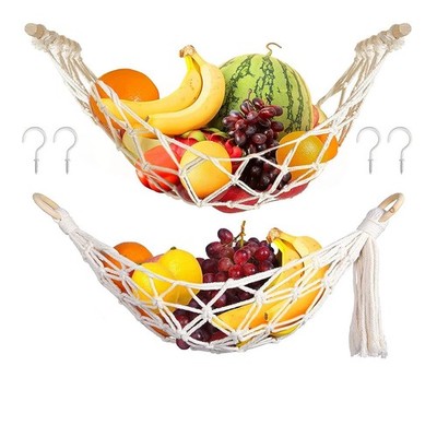 2 Stück Obsthängematte zum Aufhängen, Makramee Obst Hängematte Korb, Obsthängematte für 3989