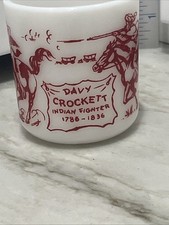 Vintage 1950's Atlas Hazel Davy Crockett Indian Fighter Milk Glass Mug