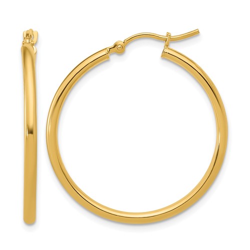 10K Yellow Gold Polished Round Shape Hinged Hoop Earrings L-30mm, W-3mm