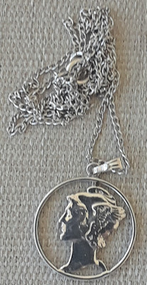 Quecksilber Groschen (90% Silber) Cut Out Halskette an 925 Sterling Silber 18'' Kette