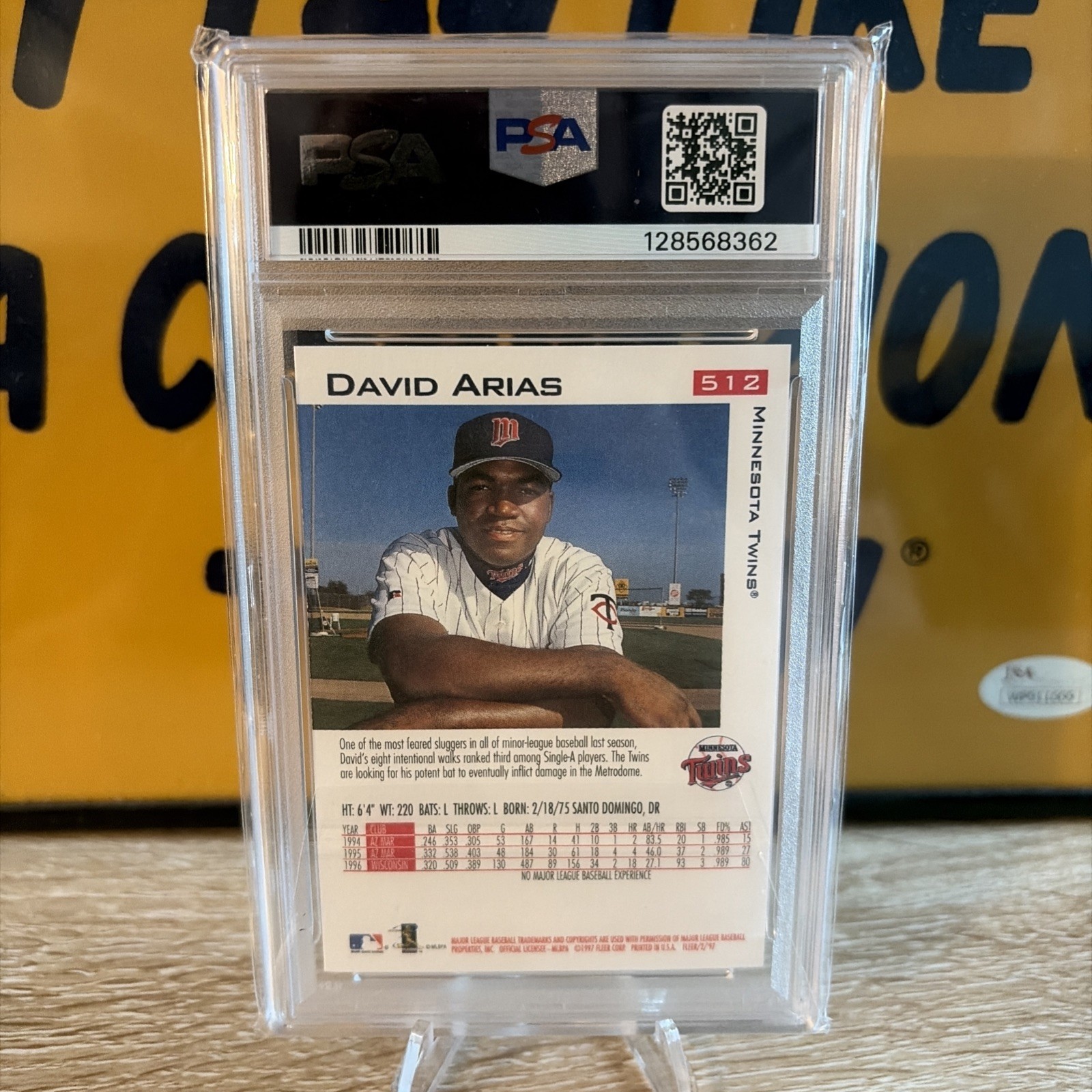 1997 Fleer David Ortiz #512 PSA 10 Rookie Red Sox Twins view 2
