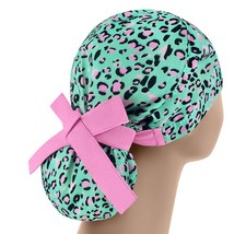 Cheetah surgical cap, ponytail nurse cap, big hair scrub hats, scrub caps
