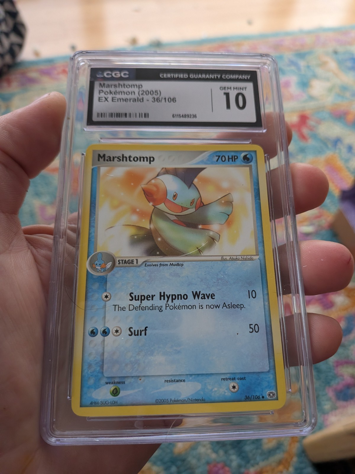 (POP 23) CGC 10 GEM MINT Marshtomp 36/106 EX Emerald 2005 Pokemon Card