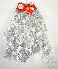 New Winter Wonder Lane Silver Tinsel Garland Snowflake Christmas Decor 15ft 2pk