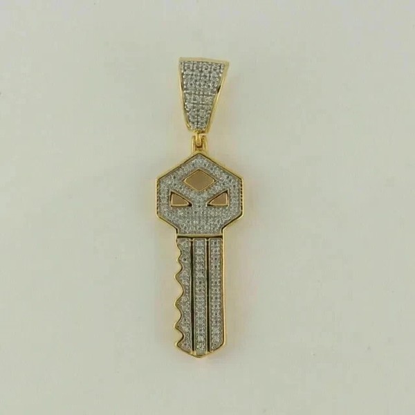 Alternate view of Key Charm Women Pendant 1.22ct Round Cut White Moissanite 14k Yellow Gold Plated