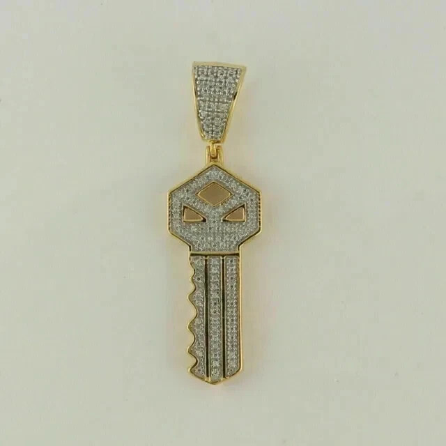 Key Charm Women Pendant 1.22ct Round Cut White Moissanite 14k Yellow Gold Plated - Product main view