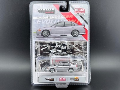 Tarmac Works Mitsubishi Lancer GSR Evolution IV with Trading Cards Silver 1/64