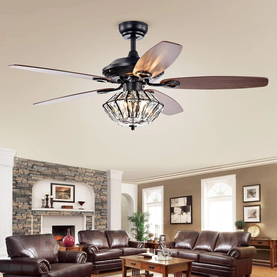 Warehouse of Tiffany 52" Toshevo Crystal Ceiling Fan, Remote, 3-Light, Black - Image 2 of 4