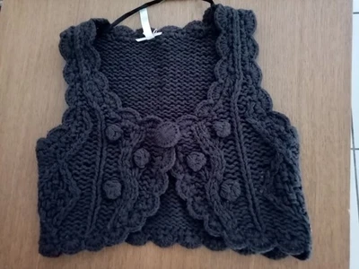 BOLERO GILET SANS MANCHE ACRYLIQUE GRIS FONCE TAILLE S - Photo 1/4