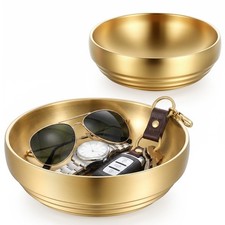 2 PCS 7.4 Inch Gold Metal Tabletop Centerpiece Decorative Key Bowls