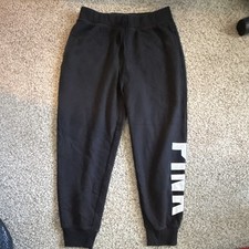PINK Victoria's Secret Black Jogger Pants Womens M Cotton Blend Drawstring