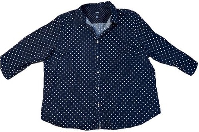 Chaps Polka Dot Button Down Blouse-Women s-100% Cotton-Navy/White-3/4 Sleeve
