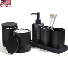 6-Piece Bathroom Set Soap Dispenser Toothbrush Holder Vanity Tray Jars Tumbler