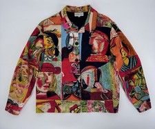 VTG Kaktus Picasso Art Print Jacket 80s 90s Cubist Wearable Art Shacket Linen S