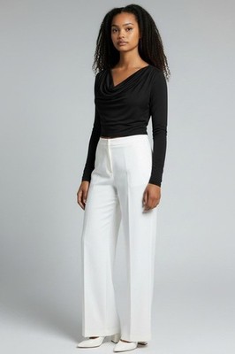 Open Edit Cowl Neck Long Sleeve Crop Top, Black, XS