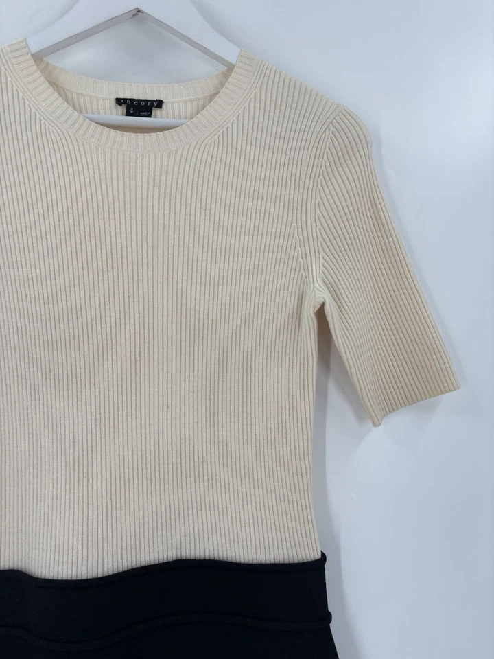 Vestido Theory Lexianna Mujer Pequeño Beige Negro Tejido Mezcla de Lana Elástico Pullover Foto 3 de 4
