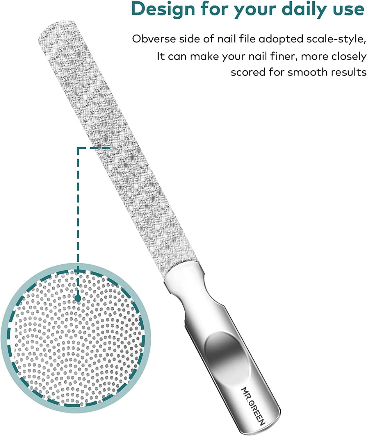 Stainless Steel Nail File with Anti-Slip Handle and Leather Case, Double Sided a