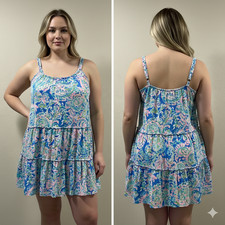 LILLY PULITZER "Loro Swing" Mini Tiered Sun Dress Royal/Pink/Green Floral XXL