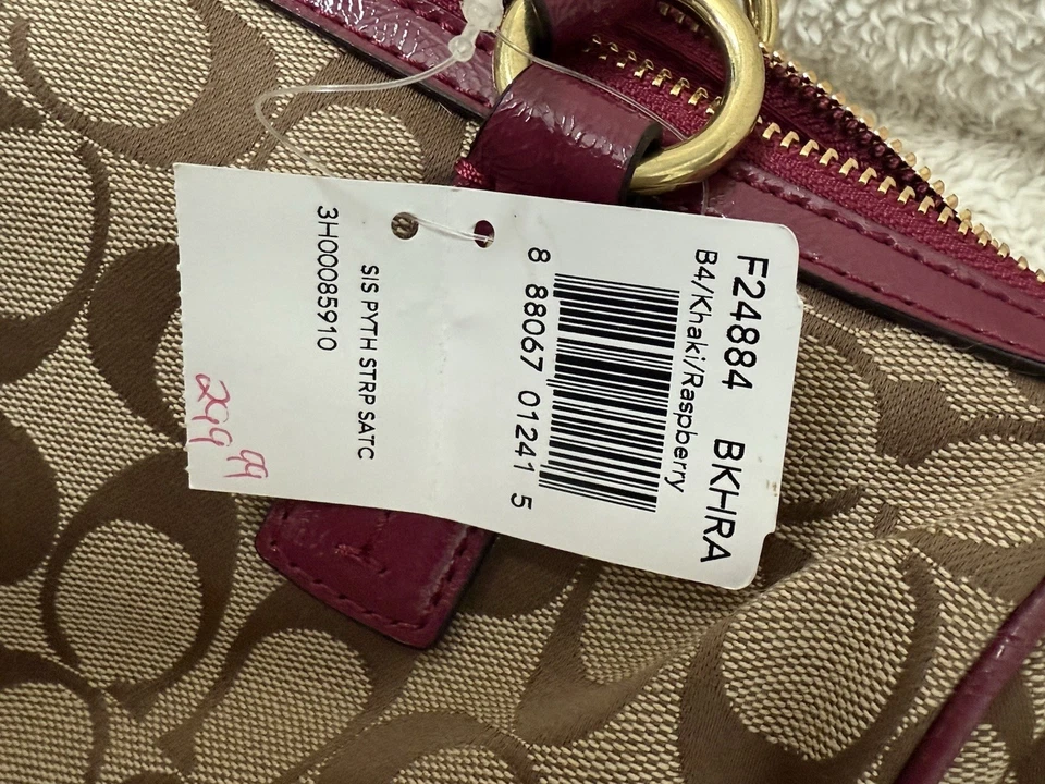 Cartera Coach Signature a Rayas Pitón Serpiente Caqui/Frambuesa ¡NUEVA CON ETIQUETAS! Foto 3 de 4