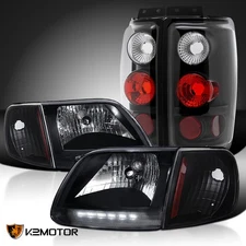Fits 1997-2002 Expedition Black LED Strip Headlights+Corner Lamps+Tail Lamps