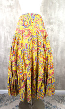 Ralph Lauren Size 10 Yellow Cotton Paisley Tiered A-Line Boho Skirt Midi Maxi
