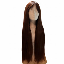 Cosplay Party Wigs with Bangs Long Straight Heat Resistant Hair Brown