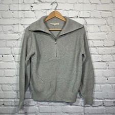 LOFT 1/4 Zip Ribbed Cowl Neck Sweater Womens Size XS Gray Cotton
