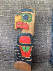 Indigenous Pacific Northwest 17" Carved Colorful Totem