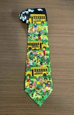Steven Harris School Bus Men's Necktie Teacher Driver Field Trip Kids Clouds Tie